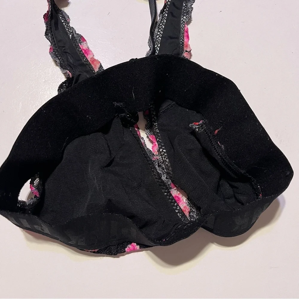 PINK Victoria Secret Black Pink Rose Floral Halter Neck Bralette Bra Small